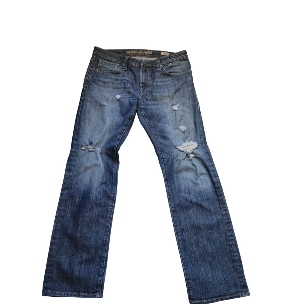Mavi Zach Deep Blue Distressed Straight Leg Jeans - 33x32